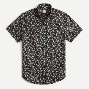 Short-sleeve slub cotton shirt in floral print